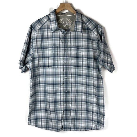 PRANA Men's Plaid Short Sleeve Breathe Snap Closure Shirt Blue/Gray Size X-Large - Picture 1 of 9
